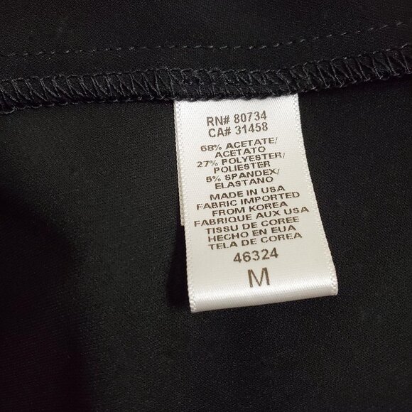 BCBGMaxAzria Black Faux Wrap Midi Dress M 3/4 Sleeve Tie Ruched Minimalist - Picture 11 of 12